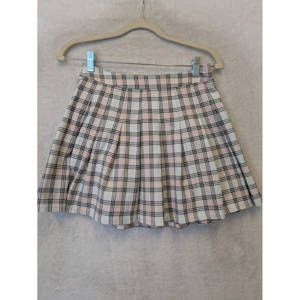 Full Tilt Pleated Mini Skirt Women's‎ 25 Pink Black Plaid Check Side Zip Preppy